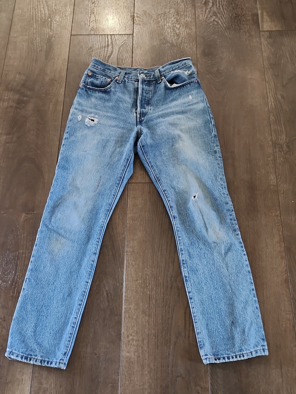 Levis 501 Big E Jeans Womens 27x30 Skinny High Waisted Distressed Button Fly